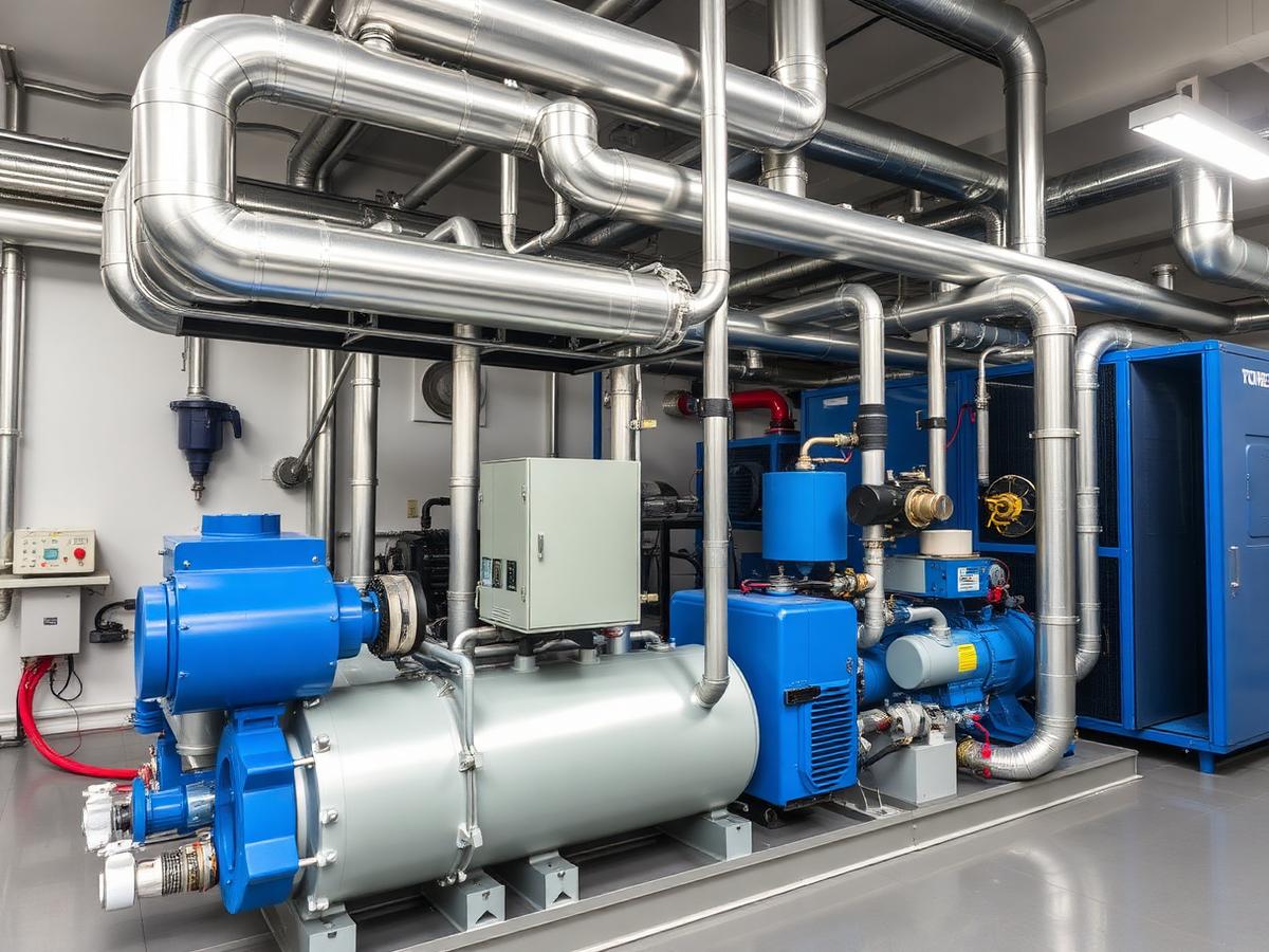 Industrial chiller plant with piping and controls