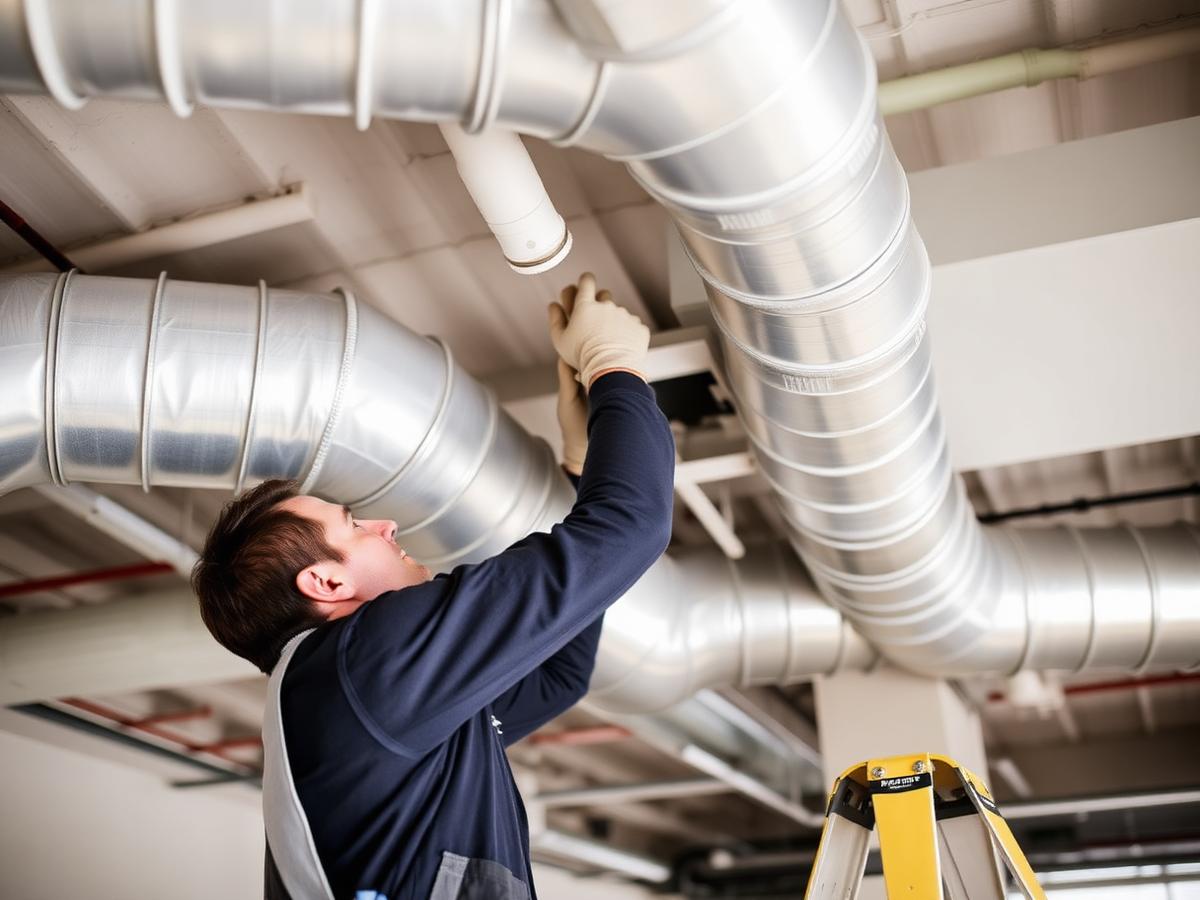 HVAC ducting installation in a commercial ceiling