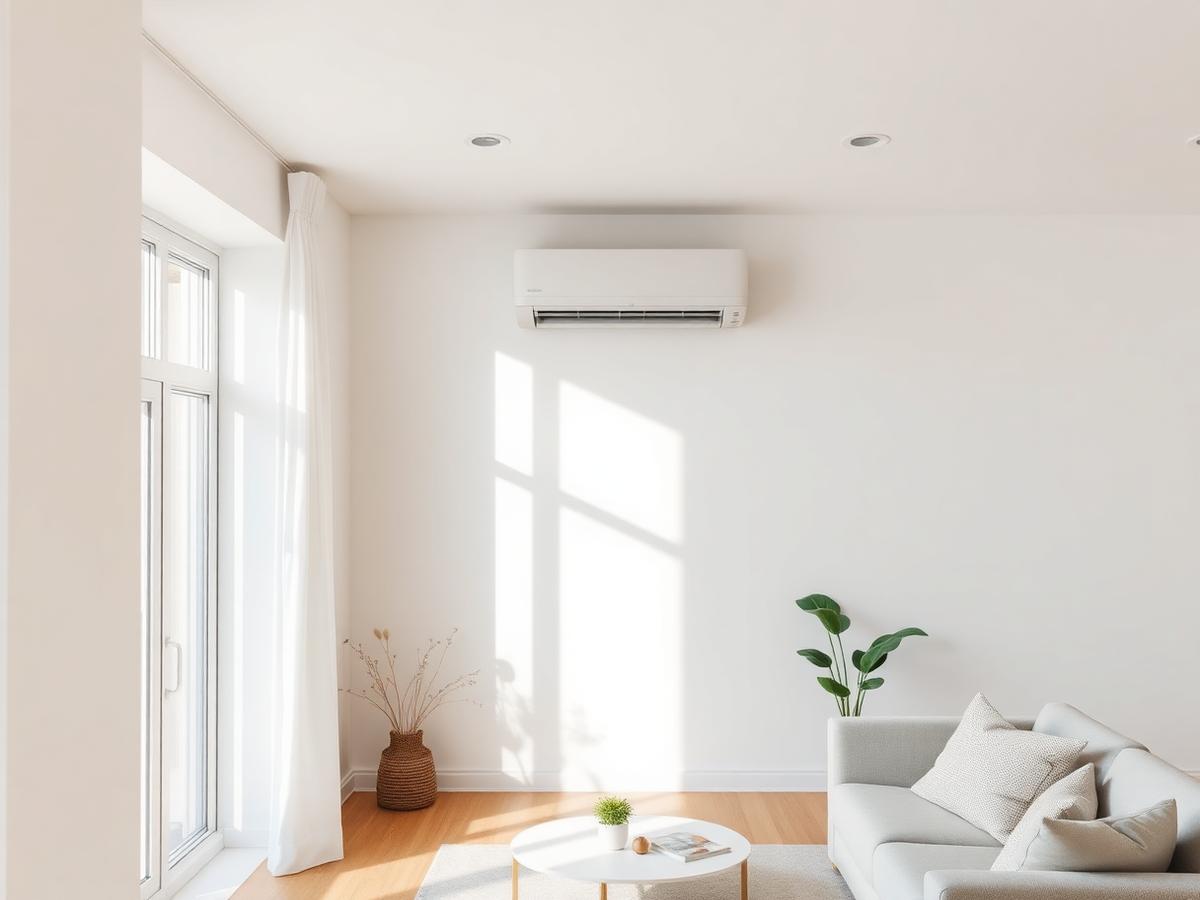 Split AC installed in a modern residential living room