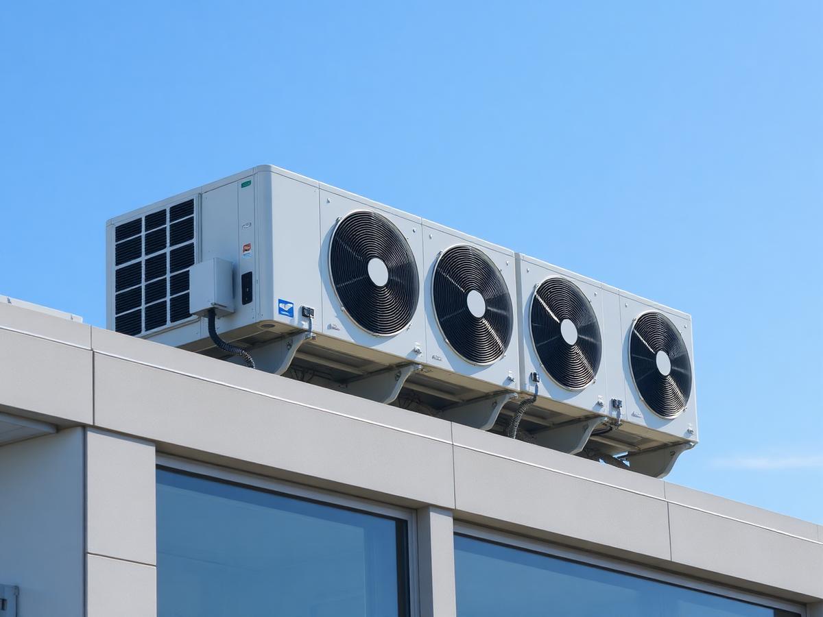 VRF outdoor condenser units on commercial rooftop